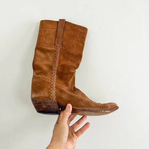 True Vintage Handmade Genuine Leather Brown Western Cowboy Boots USA - Picture 2 of 9